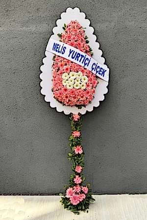 Direği Çiçekli Pembe -  Beyaz Ayaklı Sepet